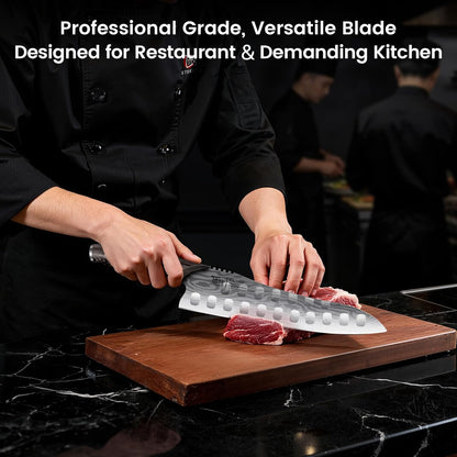 Cleaver Chef Knife with Herb Stripper, 7" Asian Kitchen Knife