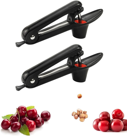 2PCS Cherry Pitter - Stainless Steel Cherries Corer Pitter Tool with Hand-held Push Design, Save Time & Space for MMake Delicious Cherries Dishes and Cocktail Cherries (2PCS Black)