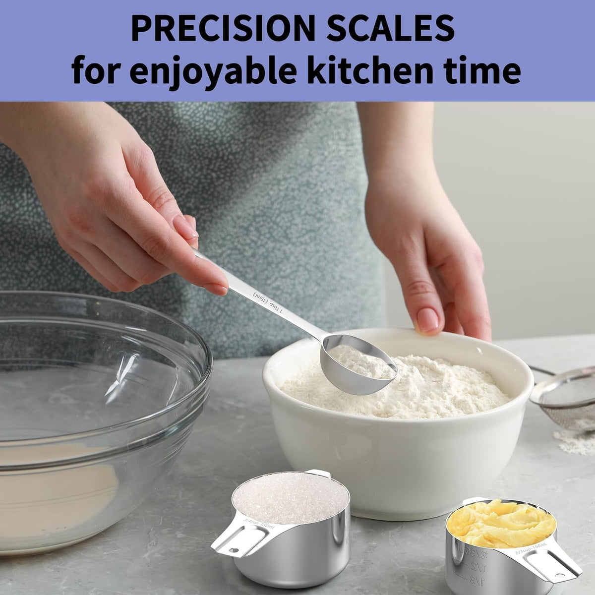 Stainless Steel Measuring Cups and Spoons Set,6 Stainless Steel Measuring Cups,7 Measuring Spoons & 1 Leveler,3 Plastic Measuring Cup with 1 Measuring Conversion Chart Round