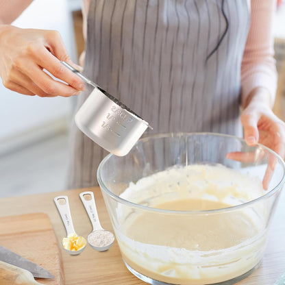 Stainless Steel Measuring Cups and Spoons Set,6 Stainless Steel Measuring Cups,7 Measuring Spoons & 1 Leveler,3 Plastic Measuring Cup with 1 Measuring Conversion Chart Round