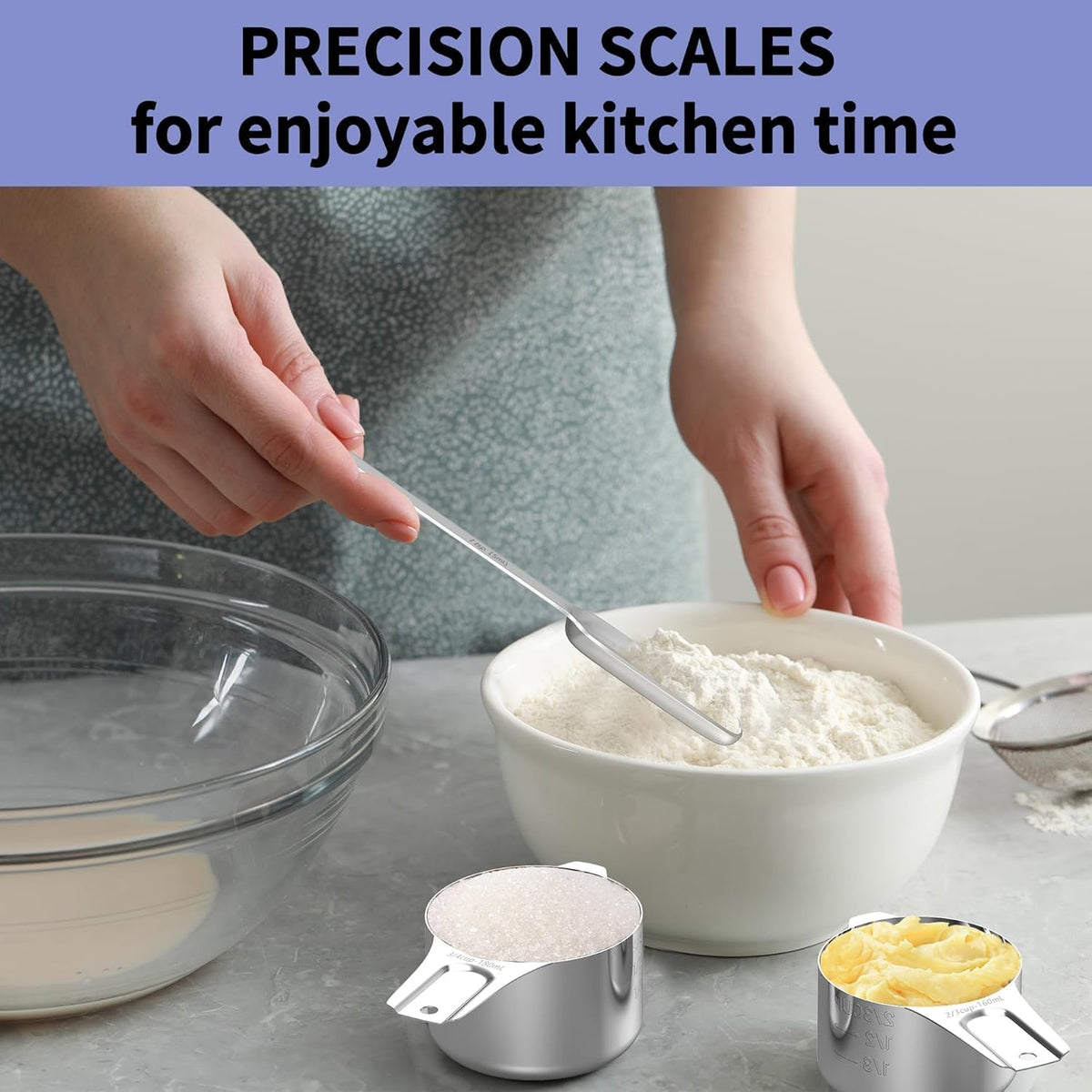 Stainless Steel Measuring Cups and Spoons Set,6 Stainless Steel Measuring Cups,7 Measuring Spoons & 1 Leveler,3 Plastic Measuring Cup with 1 Measuring Conversion Chart Round