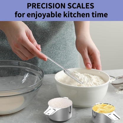 Stainless Steel Measuring Cups and Spoons Set,6 Stainless Steel Measuring Cups,7 Measuring Spoons & 1 Leveler,3 Plastic Measuring Cup with 1 Measuring Conversion Chart Round