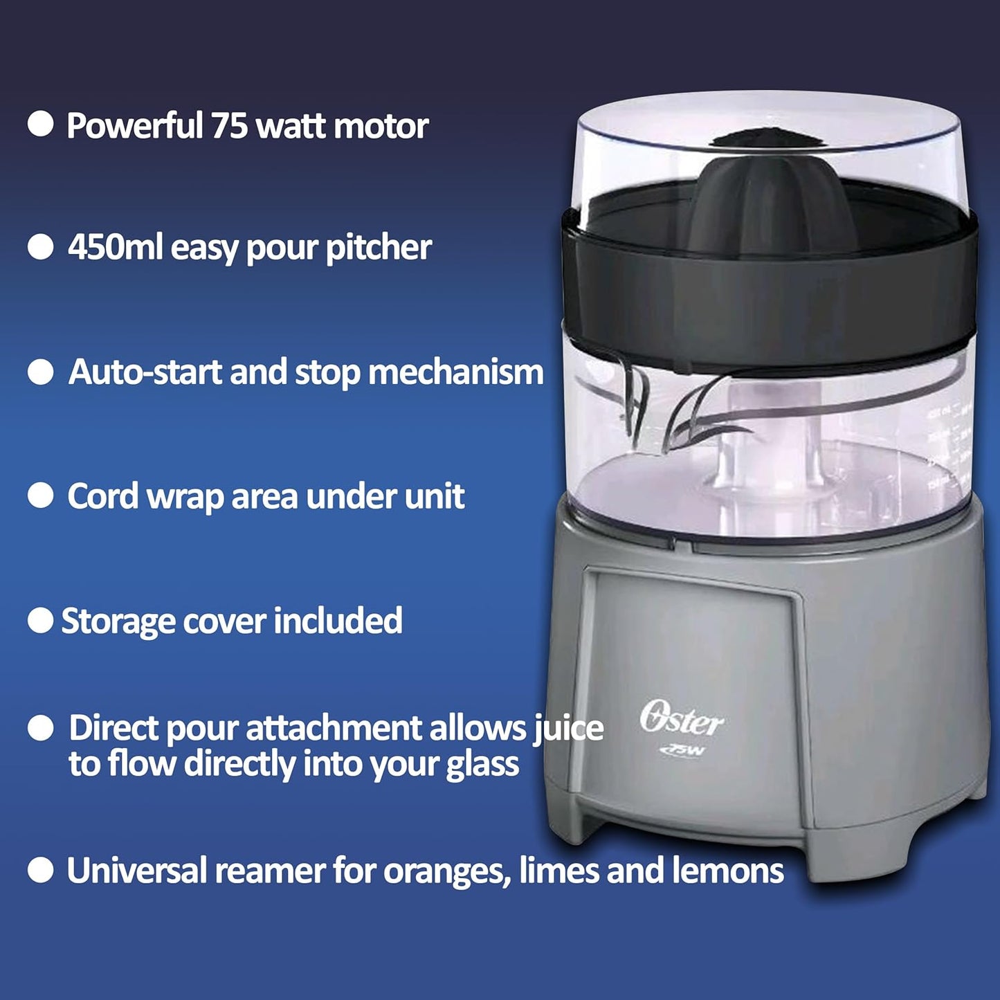Electric Citrus Juicer, High-Performance Silver 75 Watt Motor Electric Orange Juice Squeezer for Oranges, Lemons, and Limes