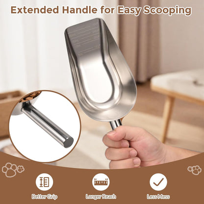 Pet cat-dog food-scoop measuring 1-cup - Food-grade 304 stainless steel material | 1-Cup capacity | Precision scale measurements