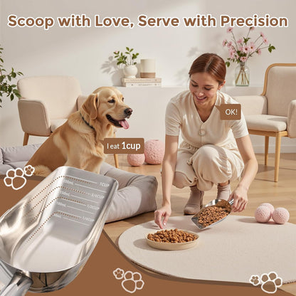 Pet cat-dog food-scoop measuring 1-cup - Food-grade 304 stainless steel material | 1-Cup capacity | Precision scale measurements