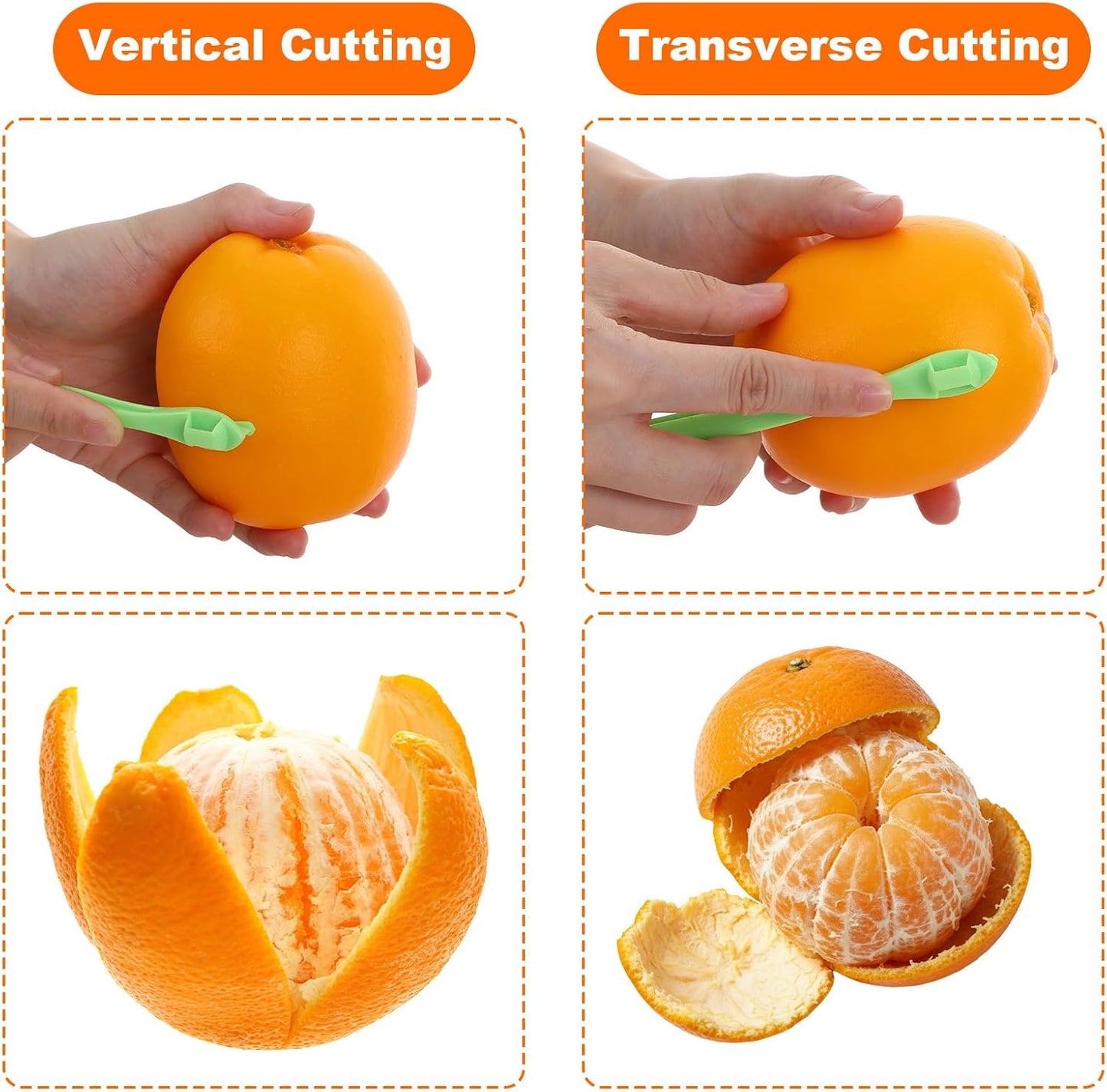 10 Pack Orange Peeler Tool, Citrus Peel Cutter & Lemon Opener, Plastic Fruit Peelers, Remover Easy Open Citrus Peel, Kitchen Accessories(Orange + Green)
