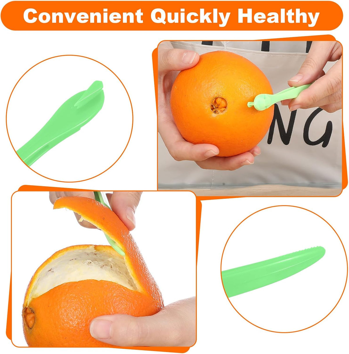 10 Pack Orange Peeler Tool, Citrus Peel Cutter & Lemon Opener, Plastic Fruit Peelers, Remover Easy Open Citrus Peel, Kitchen Accessories(Orange + Green)