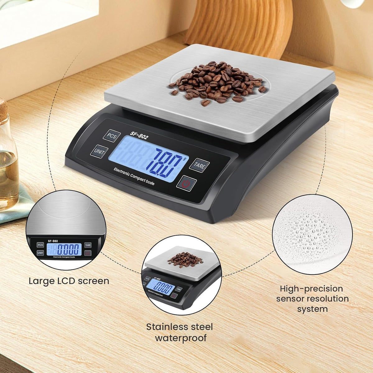 Digital Kitchen Scale 30kg/66lb Large Food Scale for Baking Cooking Stainless Bread Scale with LCD Display Counting Scales for Commercial(Color : Stainless White)