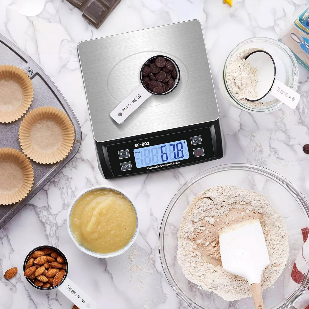 Digital Kitchen Scale 30kg/66lb Large Food Scale for Baking Cooking Stainless Bread Scale with LCD Display Counting Scales for Commercial(Color : Stainless White)