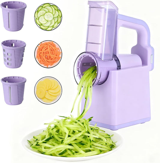 Kitchen Rotary Vegetable Chopper 3 Blade Cheese Shredder& 3 Interchangeable Drums Easy to Clean Kitchen Gadgets with Storage Box Cheese Shredder for Cheeses, Veggies, Nuts - Easy to Use