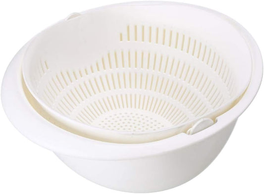 Colander Strainers for Kitchen, Fruit Cleaner Double Layer Drain Basket Fruit Vegetable Washing Bowl,Cleaning Bowl for Pasta Salad Berry Cleaning Mixing(white)