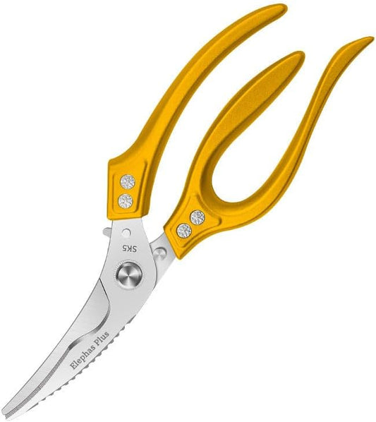 Heavy Duty Poultry Shears, Kitchen Shears with Anti-Slip Handle & Safety Lock, All Purpose Kitchen Scissors for Chicken, Meat Cutting, Turkey, Fish, Vegetables (Gold)
