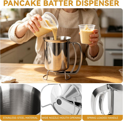 Pancake Dispenser for Batter, Stainless Steel Batter Dispenser, 900ML Funnel Cake Dispenser Batter Pourer for Baking Cupcakes Muffins Crepes Waffles