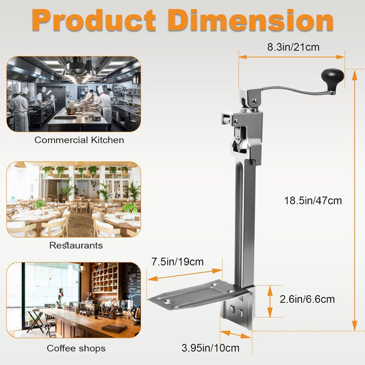 Commercial Can Opener Heavy Duty, anual Tabletop Can Opener with 2 Blades | Industrial Can Opener Fits Big 10 Cans Up to 11" Tall, Plated Steel Base, for Restaurants Hotels Bars Kitchens