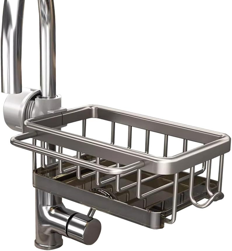Clip-on Draining Basket, Adjustable Kitchen Drain Basket, Kitchen Basket for Storage rack, dishwashing sink, sink, draining basket, multi-functional rack (Silver)