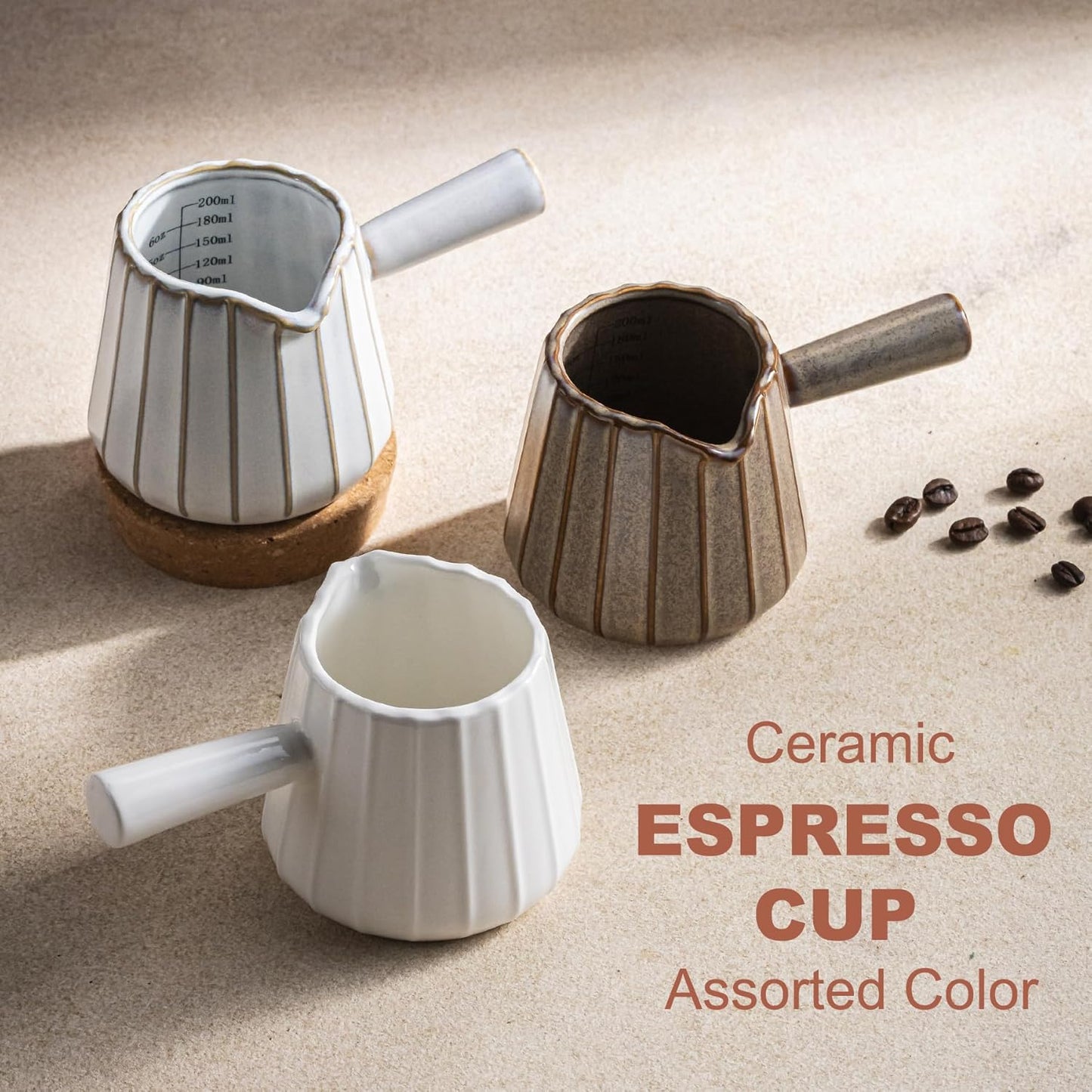 Ceramic Espresso Cup, Espresso Measuring Cup Espresso Shot Cups 3 OZ | Espresso Cups with Handle, Dual Spouts, Espresso Shot Glass with Dual OZ ML Scale, Espresso Accessories, White