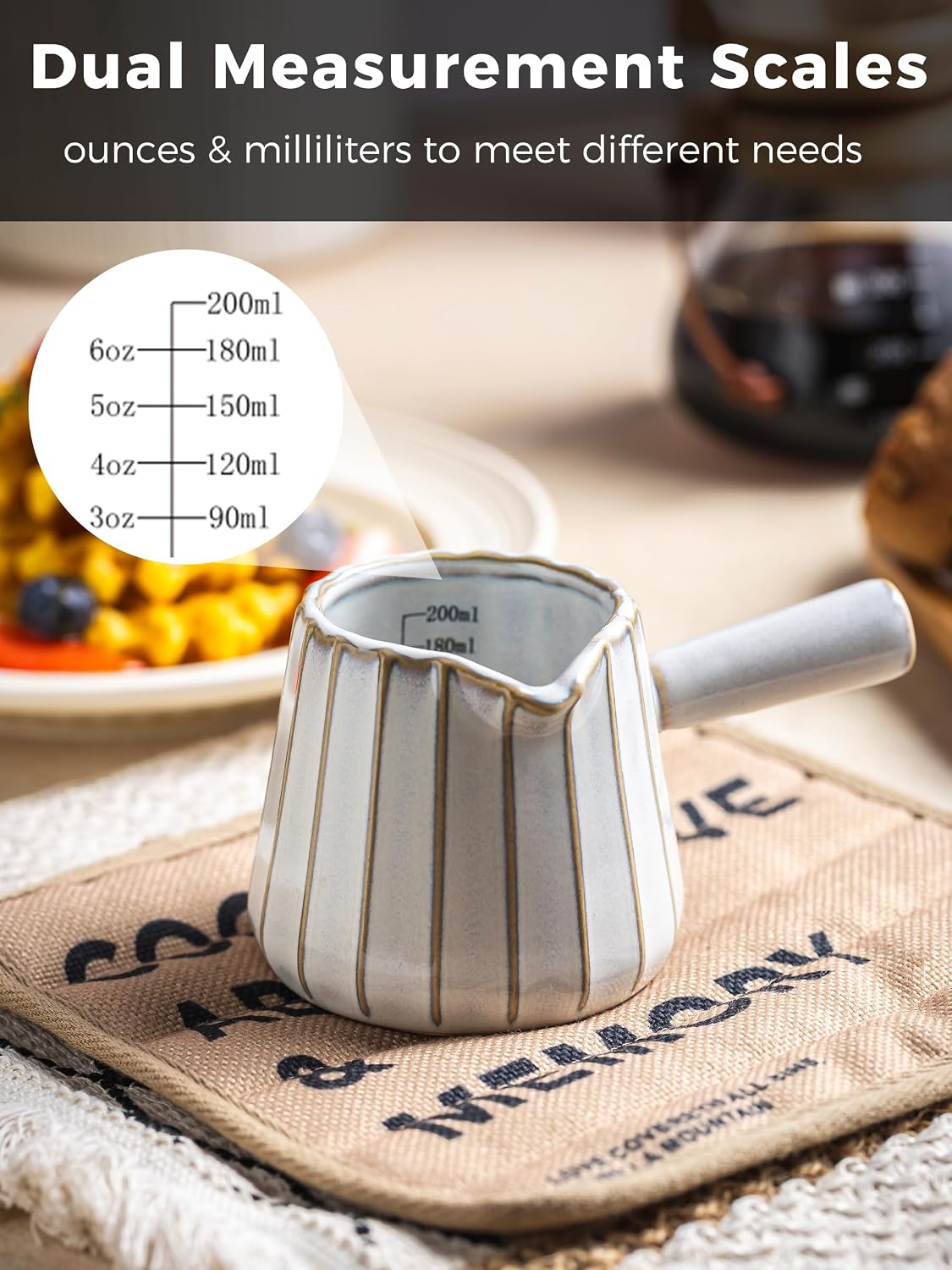 Ceramic Espresso Cup, Espresso Measuring Cup Espresso Shot Cups 3 OZ | Espresso Cups with Handle, Dual Spouts, Espresso Shot Glass with Dual OZ ML Scale, Espresso Accessories, White