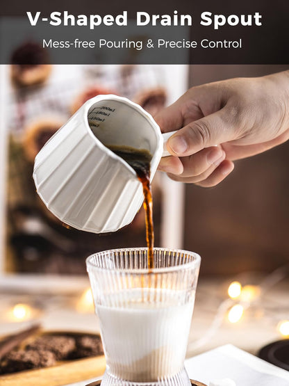 Ceramic Espresso Cup, Espresso Measuring Cup Espresso Shot Cups 3 OZ | Espresso Cups with Handle, Dual Spouts, Espresso Shot Glass with Dual OZ ML Scale, Espresso Accessories, White