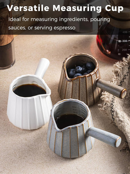 Ceramic Espresso Cup, Espresso Measuring Cup Espresso Shot Cups 3 OZ | Espresso Cups with Handle, Dual Spouts, Espresso Shot Glass with Dual OZ ML Scale, Espresso Accessories, White