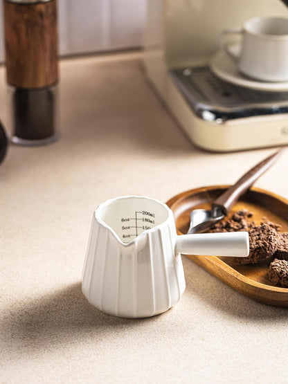 Ceramic Espresso Cup, Espresso Measuring Cup Espresso Shot Cups 3 OZ | Espresso Cups with Handle, Dual Spouts, Espresso Shot Glass with Dual OZ ML Scale, Espresso Accessories, White