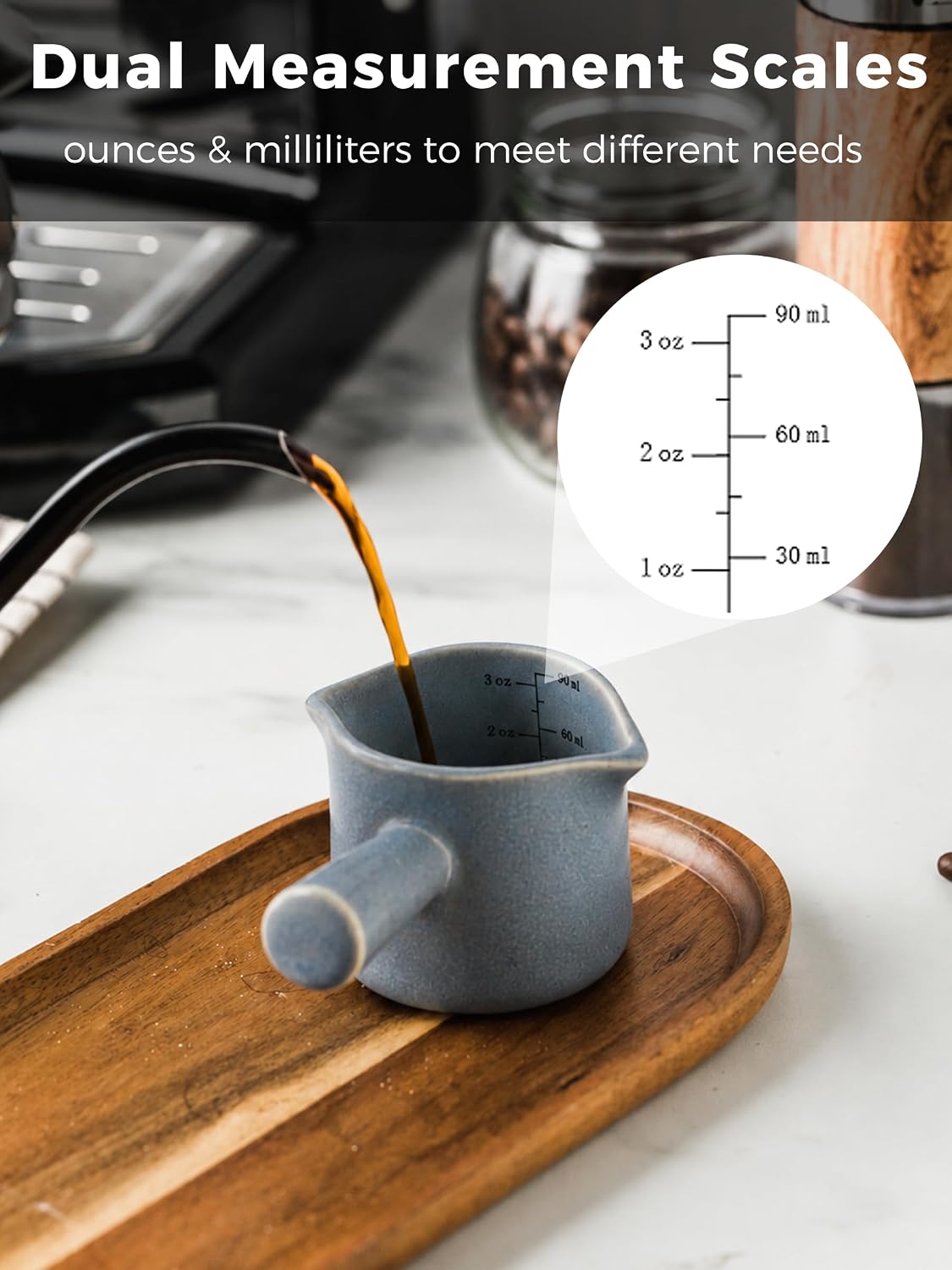 Ceramic Espresso Cup, Espresso Measuring Cup Espresso Shot Cups 3 OZ | Espresso Cups with Handle, Dual Spouts, Espresso Shot Glass with Dual OZ ML Scale, Espresso Accessories, White