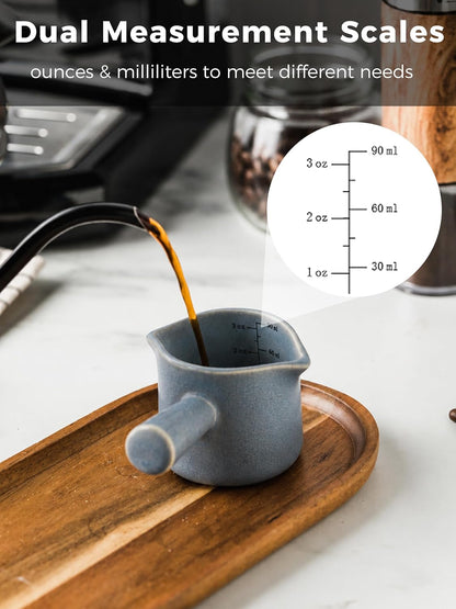 Ceramic Espresso Cup, Espresso Measuring Cup Espresso Shot Cups 3 OZ | Espresso Cups with Handle, Dual Spouts, Espresso Shot Glass with Dual OZ ML Scale, Espresso Accessories, White