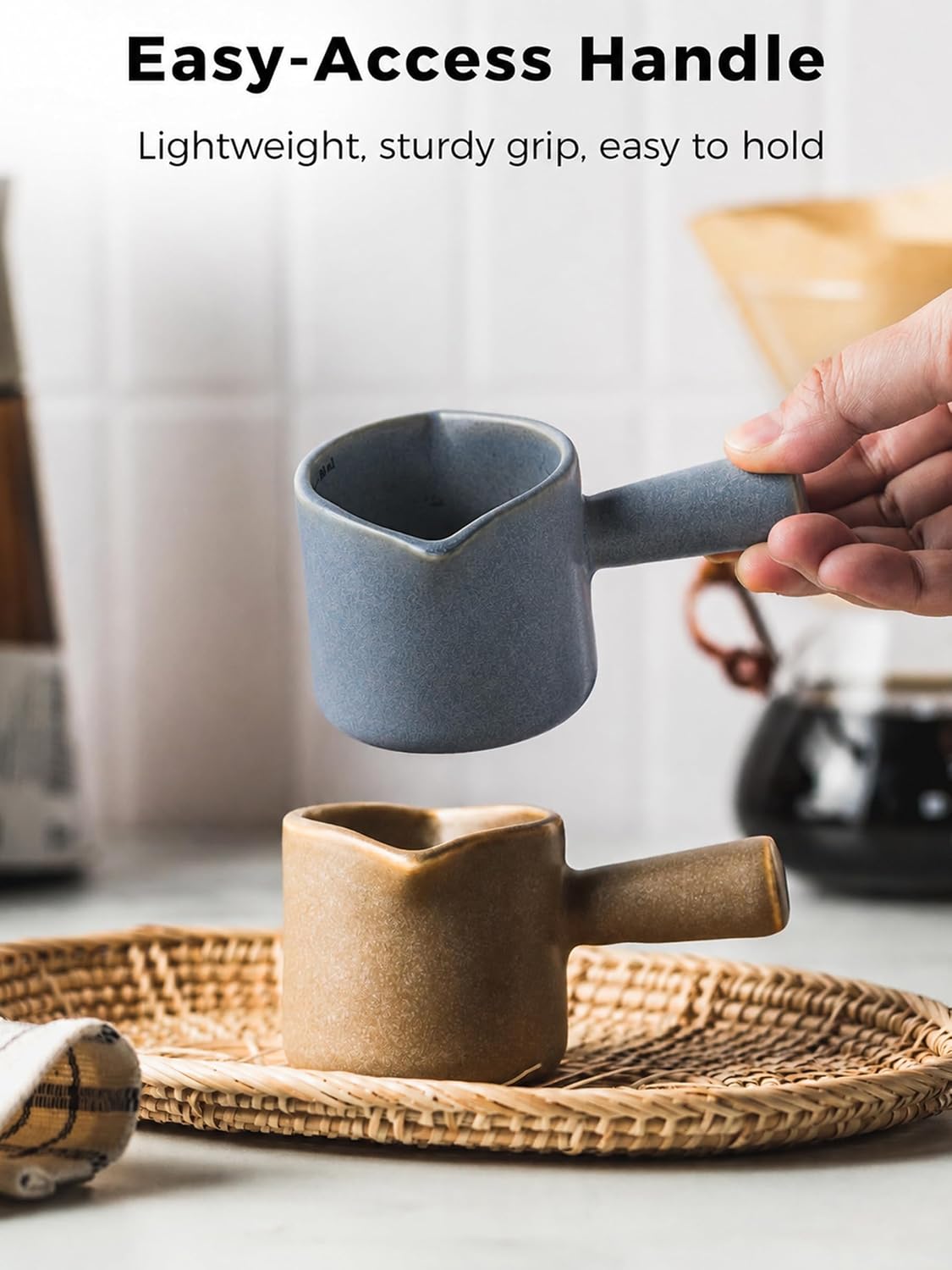 Ceramic Espresso Cup, Espresso Measuring Cup Espresso Shot Cups 3 OZ | Espresso Cups with Handle, Dual Spouts, Espresso Shot Glass with Dual OZ ML Scale, Espresso Accessories, White