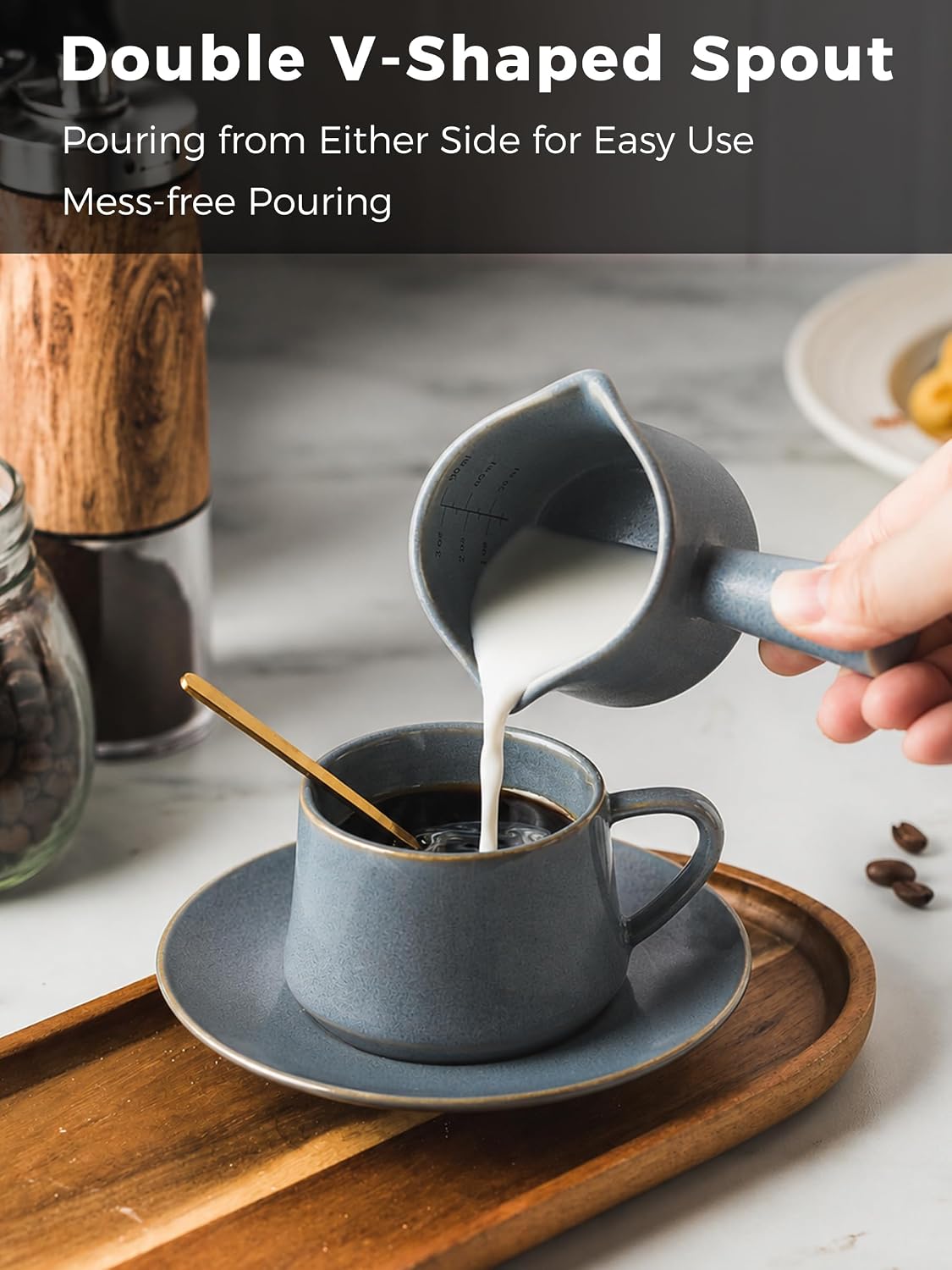 Ceramic Espresso Cup, Espresso Measuring Cup Espresso Shot Cups 3 OZ | Espresso Cups with Handle, Dual Spouts, Espresso Shot Glass with Dual OZ ML Scale, Espresso Accessories, White