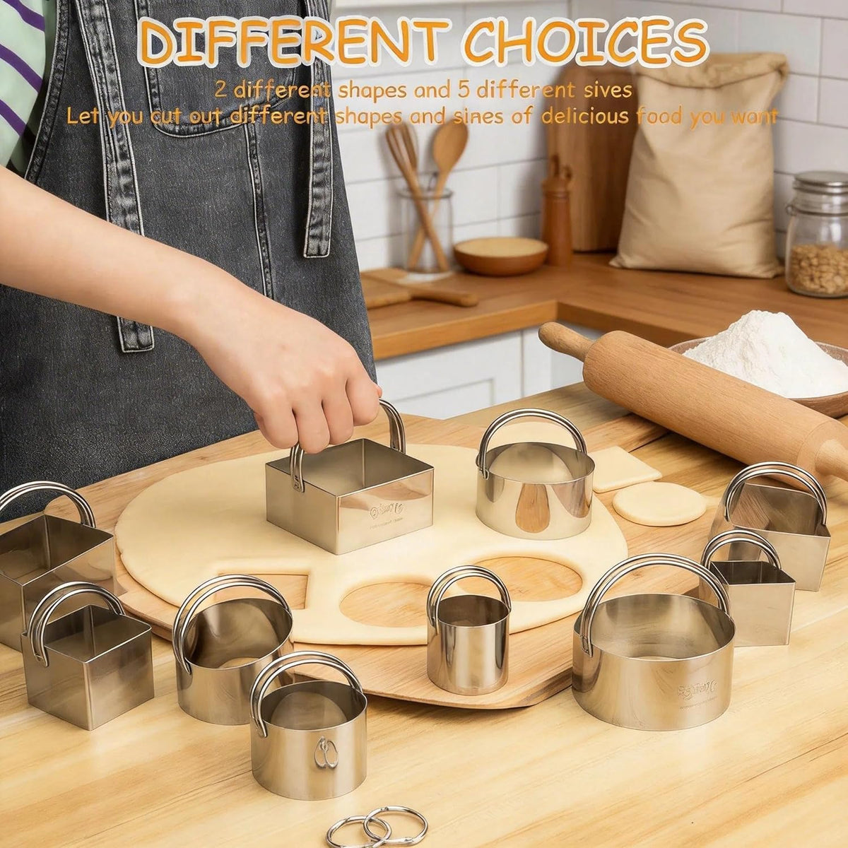 Cookie Biscuit Cutters for Baking Set of 10 pcs, Square and Round Cookie Biscuit Cutters Set with Handle, Small Cookies Biscuits Pastry Brownie Cutter Cake Cutter Tool