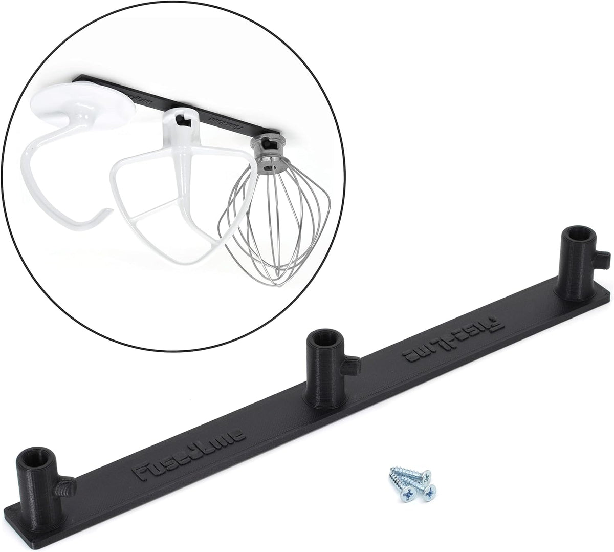 Kitchen Mixer Triple Attachment Mount | Triple Space Saver | Organize your Flat Paddle Beater, Wire Whisk, Dough Hook Attachments (Black)