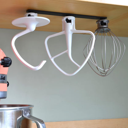 Kitchen Mixer Triple Attachment Mount | Triple Space Saver | Organize your Flat Paddle Beater, Wire Whisk, Dough Hook Attachments (Black)