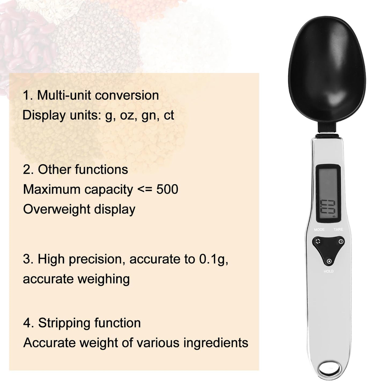 Electronic Food Measuring Spoon, Stainless Steel Digital Scoop Scale Small Baking Weight Cup with LCD Display 300g/0.1g High Precision Gram Kitchen Gadgets for Home Kitchen