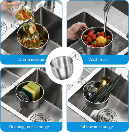 Stainless Steel Sink Food Catcher, Multifunctional Hanging Sink Strainer Colander Drain Basket for Filter Kitchen Waste and Wash Fruits or Vegetables