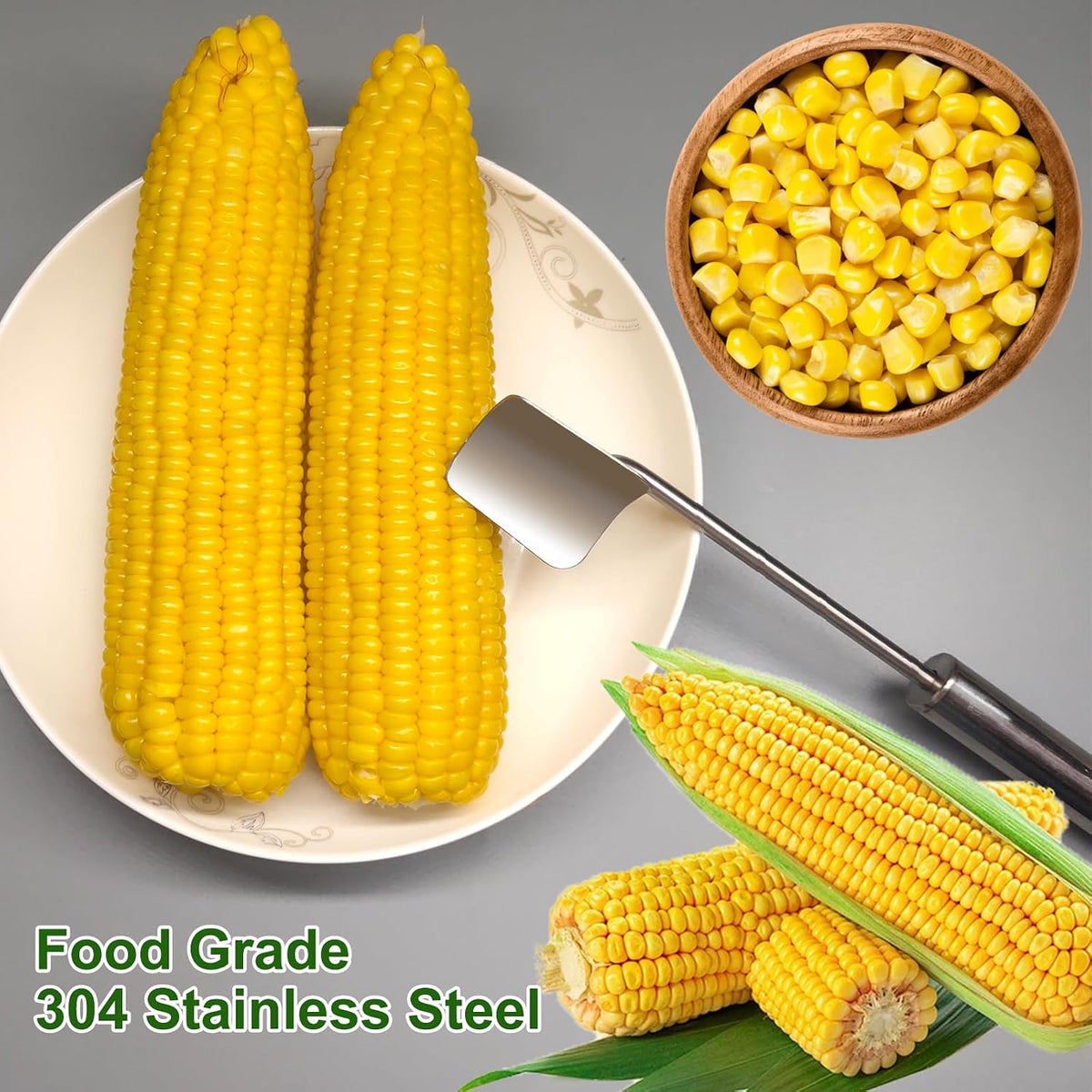 Corn Cob Peeler Peeler Easy Clean Corn Cob Stainless Steel Splitter Tool Suitable for Home Kitchen, Restaurant Chef, Picnic Lovers (2 Pcs)