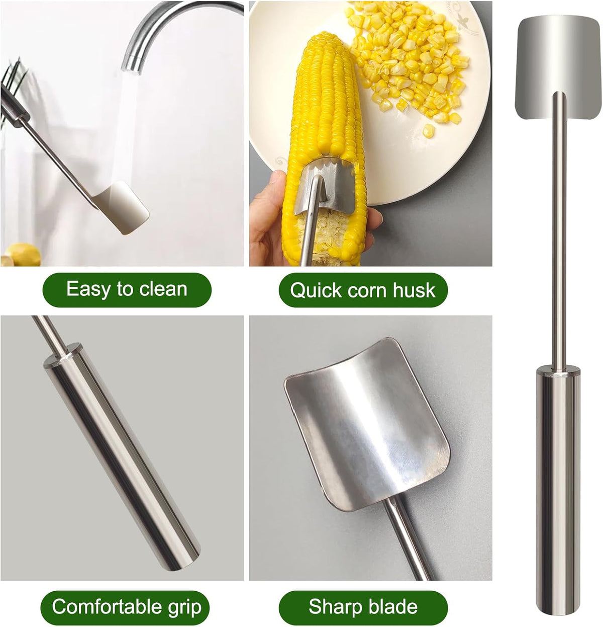 Corn Cob Peeler Peeler Easy Clean Corn Cob Stainless Steel Splitter Tool Suitable for Home Kitchen, Restaurant Chef, Picnic Lovers (2 Pcs)
