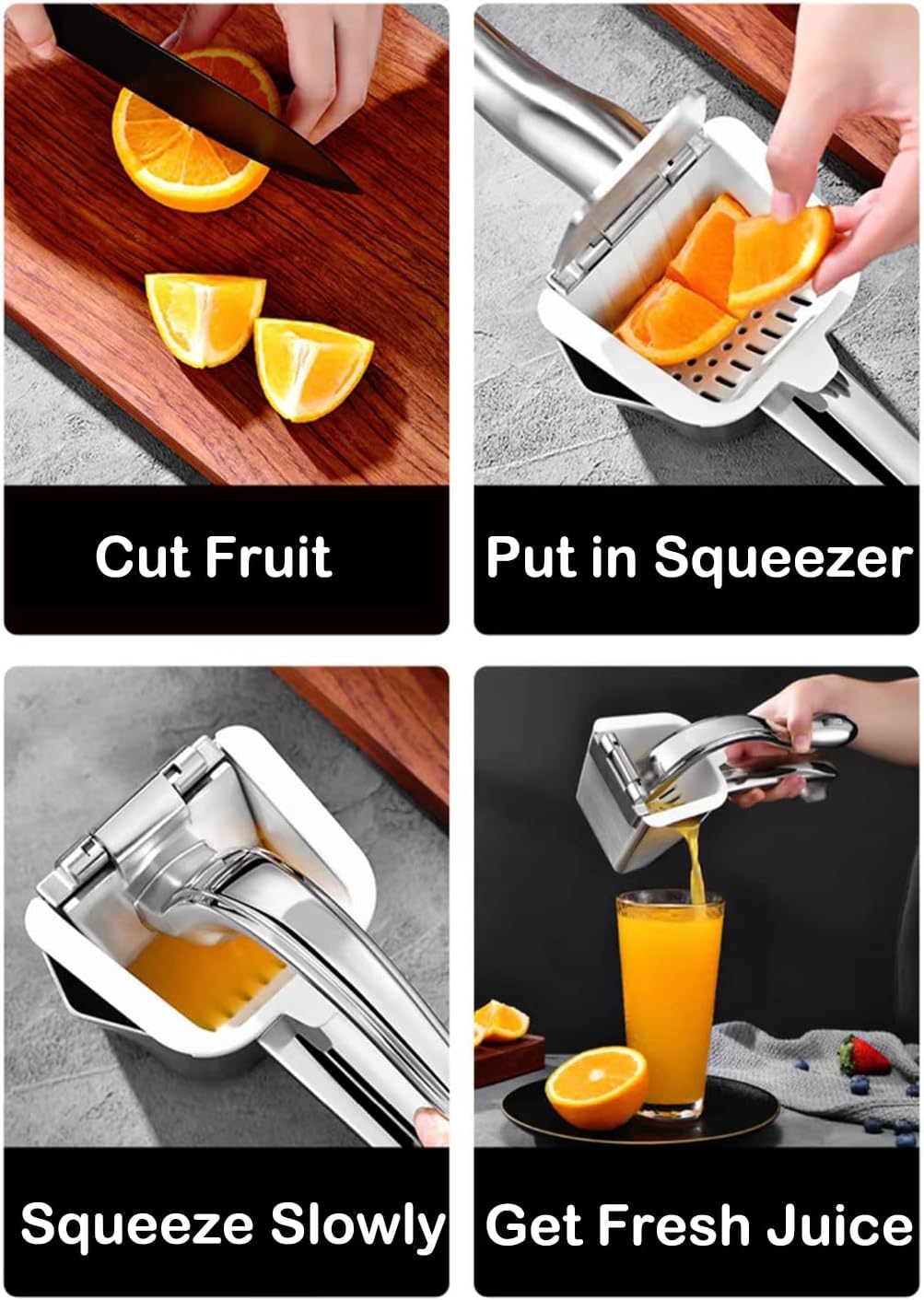Real Stainless Steel Lemon Squeezer Citrus Juicer Hand Press Heavy Duty Manual Squeeze Juice Extractor Maker Orange Lime Grapefruit Presser - Bonus 50 Pcs Filter Bags