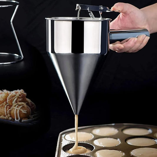 Pancake Batter Dispenser, Stainless Steel Funnel Cake Dispenser with Stand Baking Tools for Cake Pancakes Cupcakes Muffins Crepes Waffles Takoyaki