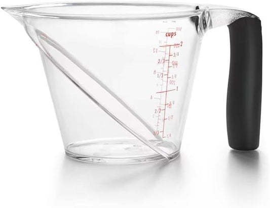Ovenza Plastic Measuring Cup with Handle, 250ml / 8.5 oz, BPA-Free Clear Liquid Measuring Cup with Graduated Markings for Kitchen, Baking and Cooking – Drip-Resistant Spout, Ergonomic Black Grip