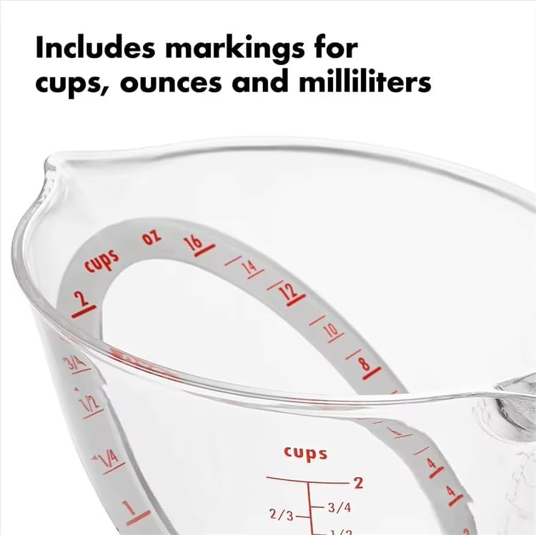 Ovenza Plastic Measuring Cup with Handle, 250ml / 8.5 oz, BPA-Free Clear Liquid Measuring Cup with Graduated Markings for Kitchen, Baking and Cooking – Drip-Resistant Spout, Ergonomic Black Grip