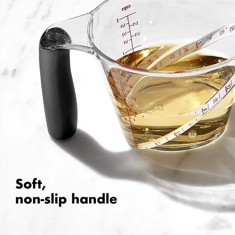 Ovenza Plastic Measuring Cup with Handle, 250ml / 8.5 oz, BPA-Free Clear Liquid Measuring Cup with Graduated Markings for Kitchen, Baking and Cooking – Drip-Resistant Spout, Ergonomic Black Grip
