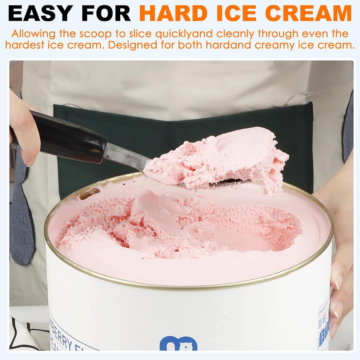 Stainless Steel Ice Cream Spade with Non-Slip Handle, Heavy Duty Ice Cream Spade Scoop for Hard or Creamy Ice Cream, Durable Bend Proof Flat Ice Cream Paddle, Easy Scooping & Dishwasher Safe