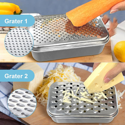 Cheese Grater with Container - Box Grater Cheese Shredder Lemon Zester - Graters for Kitchen Stainless Steel Food Grater