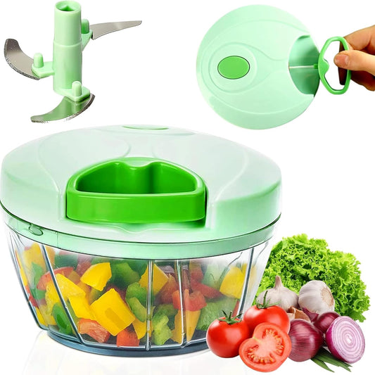 Manual Food Chopper with Pull Cord – Hand Pull Onion Chopper & Vegetable Cutter – 3 Stainless Steel Blades, BPA-Free Bowl, Mini Kitchen Chopper
