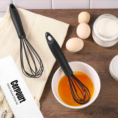 Silicone Whisk,Heat Resistant Non Scratch Whisks Set of 3,Stainless Steel & Silicone Wisk for Cooking,Kitchen Whisk For Nonstick Cookware,Balloon Egg Whisk Perfect for Blending,Beating,Frothing-Black