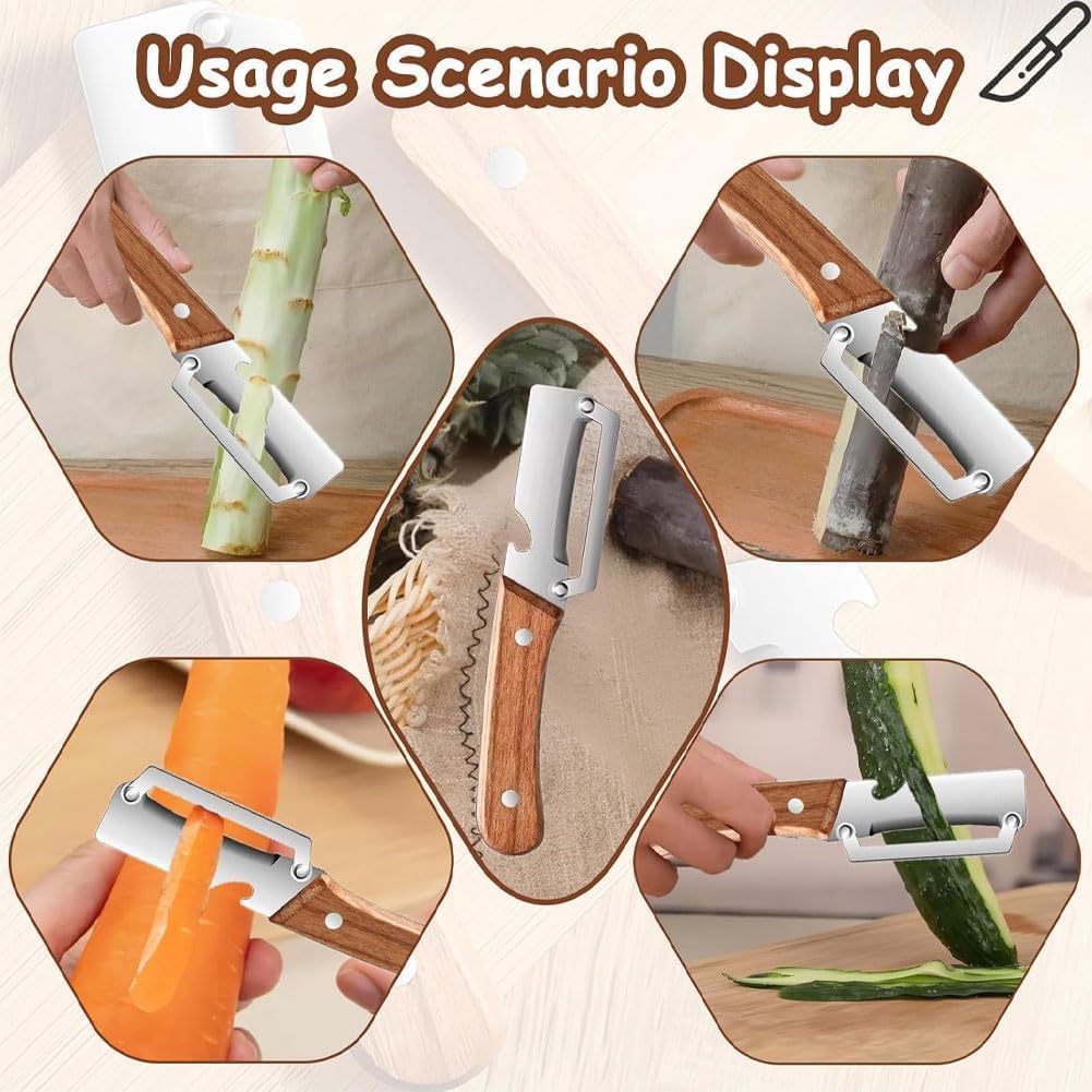 2PCS 2-in-1 Multifunctional Vegetable Peeler, Multifunctional Stainless Steel Peeler, Wooden Peeler, with Bottle Opener & Potato Fruit Pumpkins Kitchen Peelers with Kitchen Peeling Tool