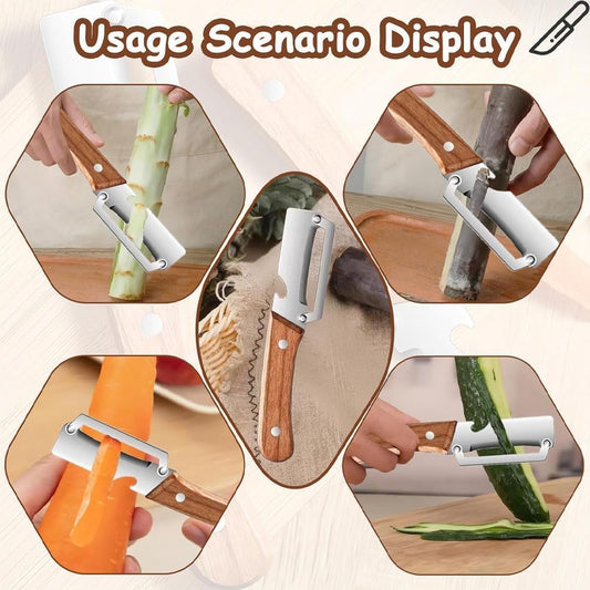 2PCS 2-in-1 Multifunctional Vegetable Peeler, Multifunctional Stainless Steel Peeler, Wooden Peeler, with Bottle Opener & Potato Fruit Pumpkins Kitchen Peelers with Kitchen Peeling Tool