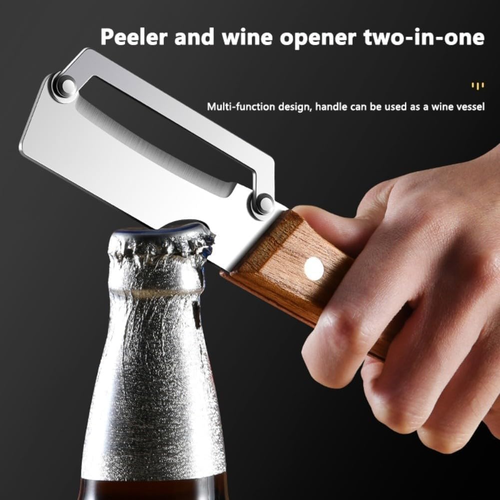 2PCS 2-in-1 Multifunctional Vegetable Peeler, Multifunctional Stainless Steel Peeler, Wooden Peeler, with Bottle Opener & Potato Fruit Pumpkins Kitchen Peelers with Kitchen Peeling Tool