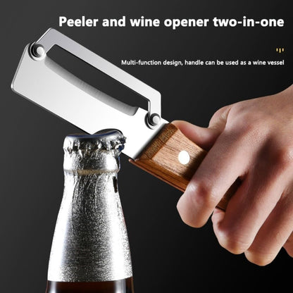 2PCS 2-in-1 Multifunctional Vegetable Peeler, Multifunctional Stainless Steel Peeler, Wooden Peeler, with Bottle Opener & Potato Fruit Pumpkins Kitchen Peelers with Kitchen Peeling Tool