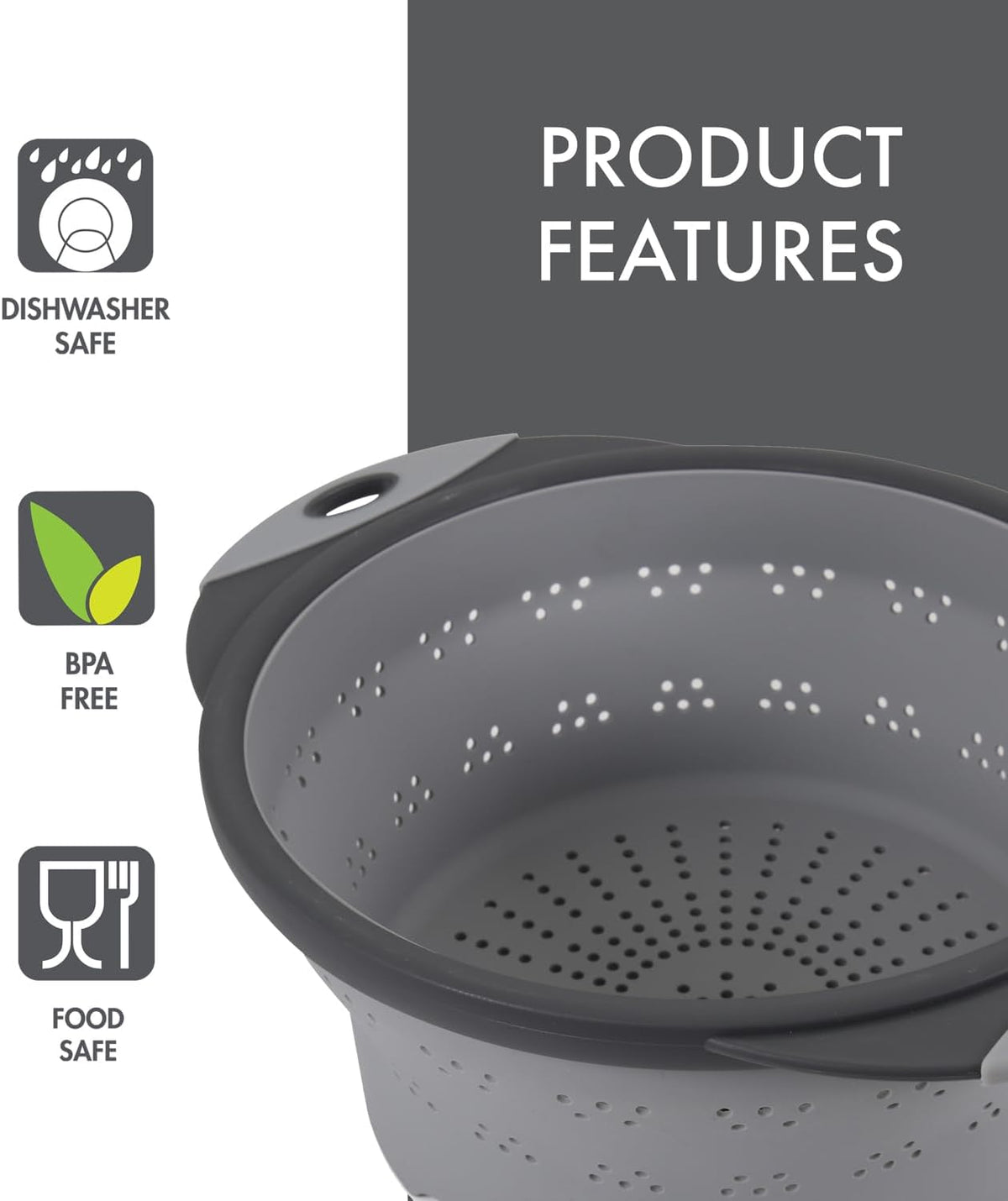 10" Collapsible Silicone Colander in Cream, Kitchen Strainer with Handles, 15.1 Cup Capacity | BPA-Free, Heat-Resistant, Space-Saving Kitchen Tool