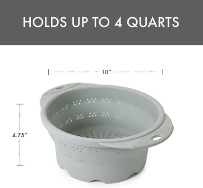 10" Collapsible Silicone Colander in Cream, Kitchen Strainer with Handles, 15.1 Cup Capacity | BPA-Free, Heat-Resistant, Space-Saving Kitchen Tool